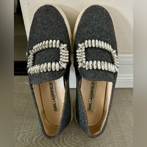 Karl Lagerfeld Paris Ermine embellished Grey slip-on sneakers Size 6.5
